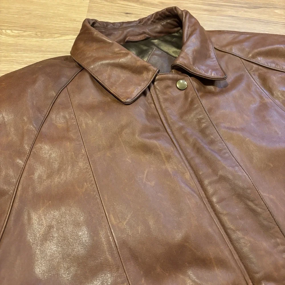 Vintage‎ Eddie Bauer Leather Goose Down Jacket Men's L Parka Coat Brown 80s 90s